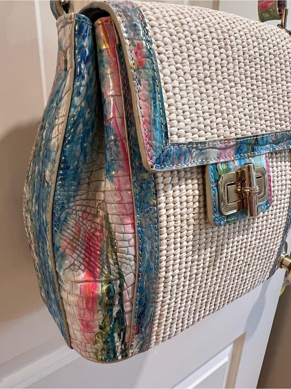 Brahmin Woven Straw Margo Crossbody Bag with Multicolor Trim - Picture 2 of 9